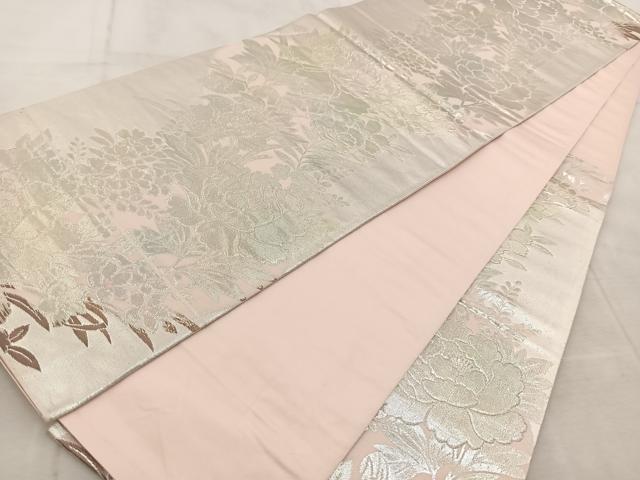 平和屋着物◎六通柄袋帯 唐織 草花文 銀糸 正絹 逸品 BAAV4789yc