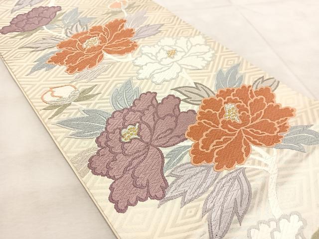 平和屋着物◎六通柄袋帯 唐織 牡丹 金銀糸 正絹 逸品 BAAV4790yc