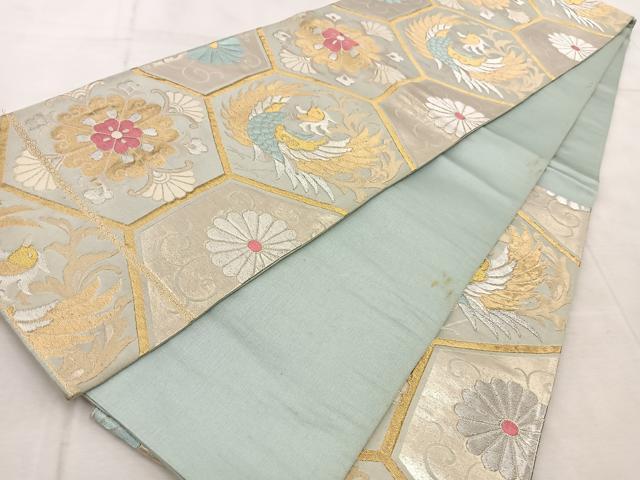 平和屋着物◎六通柄袋帯 唐織 鳳凰亀甲花文 金銀糸 正絹 逸品 BAAV4809yc