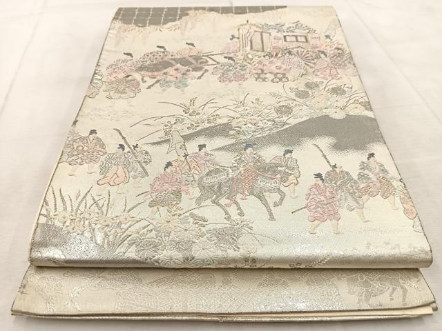 平和屋着物◎太鼓柄袋帯 唐織 葵祭図 プラチナ箔 正絹 逸品 BAAV4810yc