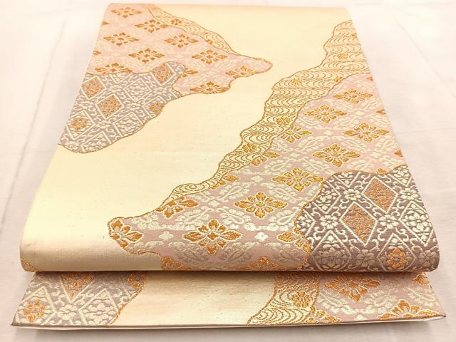 平和屋着物◎六通柄袋帯 道長花文 金糸 正絹 逸品 BAAV4851yc