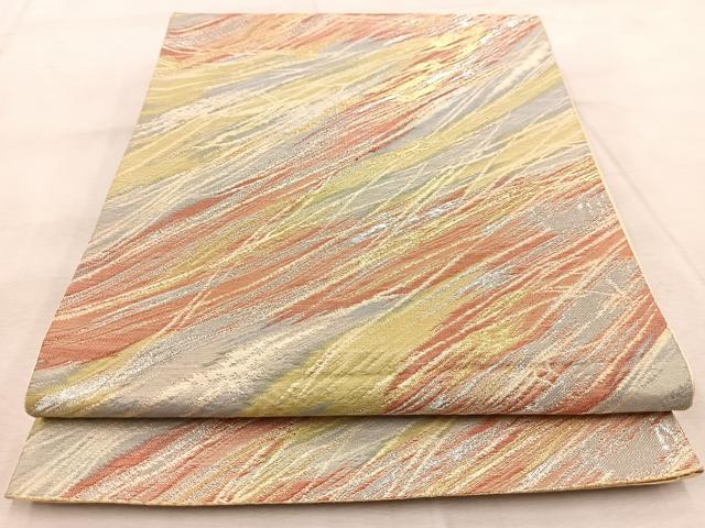 平和屋着物◎六通柄袋帯 斜線文 金銀糸 正絹 逸品 BAAV4853yc