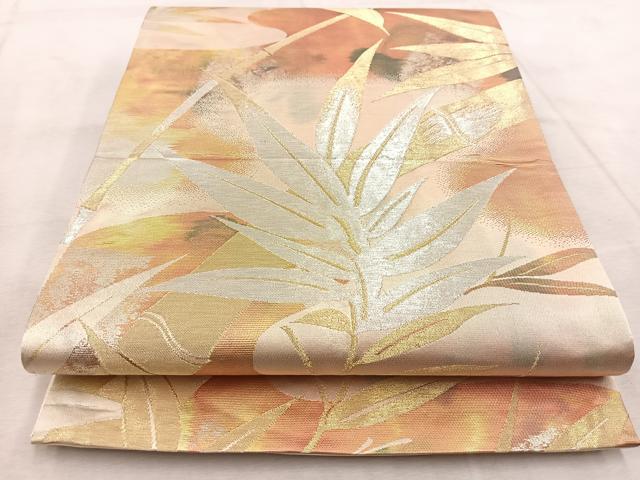 平和屋着物◎六通柄袋帯 笹竹文 金銀糸 引箔 正絹 逸品 未使用 BAAV4855yc