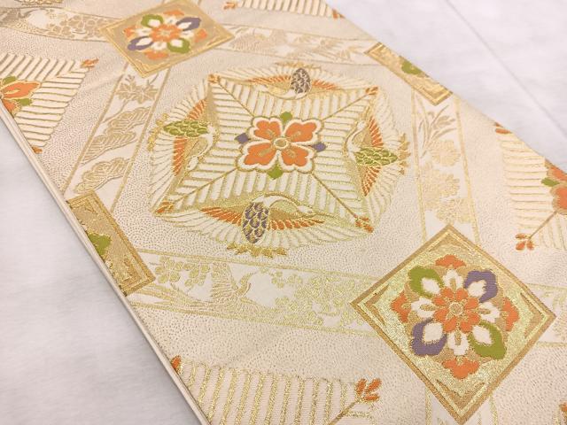 平和屋着物◎六通柄袋帯 みかげ 飛鶴花菱文 金糸 正絹 逸品 BAAV4866yc