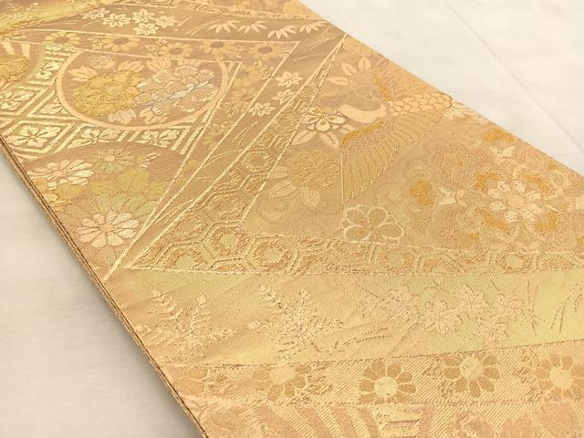 平和屋着物◎六通柄袋帯 鳳凰吉祥花文 金糸 正絹 逸品 BAAV4875yc