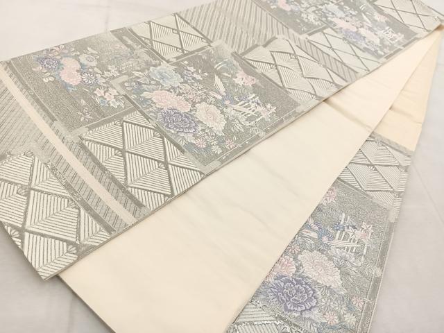平和屋着物◎六通柄袋帯 唐織 花鳥風景文 九百錦 プラチナ箔 正絹 逸品 BAAV4888yc