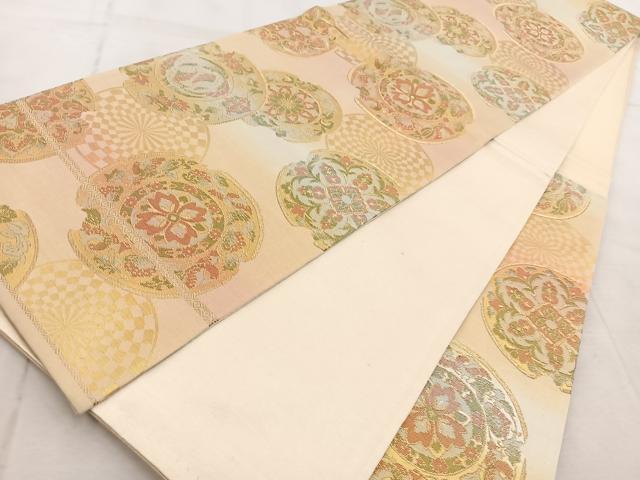 平和屋着物◎六通柄袋帯 花絵皿文 金銀糸 正絹 逸品 BAAV4902yc