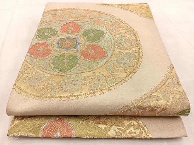 平和屋着物◎六通柄袋帯 更紗花丸文 金銀糸 正絹 逸品 BAAV4910yc
