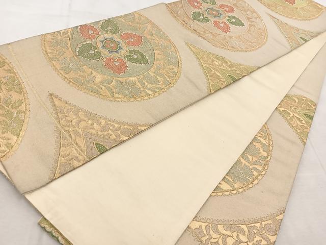 平和屋着物◎六通柄袋帯 更紗花丸文 金銀糸 正絹 逸品 BAAV4910yc
