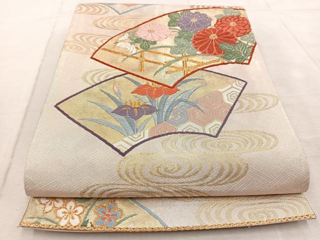 平和屋着物◎六通柄袋帯 唐織 地紙花文 金銀糸 正絹 逸品 BAAV4922yc