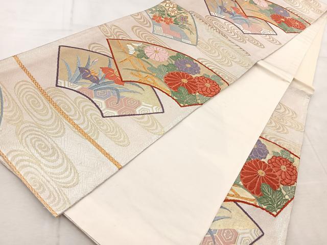 平和屋着物◎六通柄袋帯 唐織 地紙花文 金銀糸 正絹 逸品 BAAV4922yc