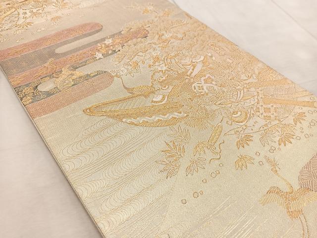 平和屋着物◎佐賀錦 六通柄袋帯 飛鶴宝舟文 金銀糸 正絹 逸品 BAAV4933yc
