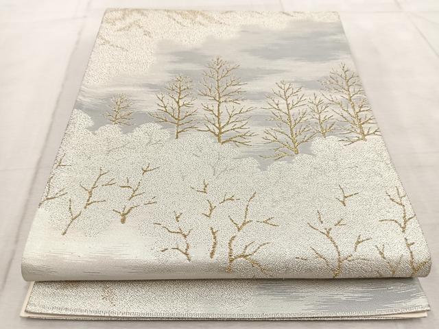 平和屋着物◎六通柄袋帯 遠山樹林文 金銀糸 正絹 逸品 BAAV4935yc