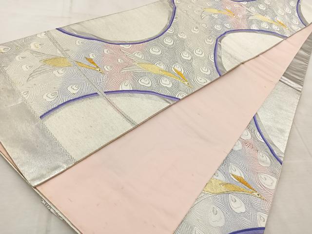 平和屋着物◎六通柄袋帯 唐織 孔雀 金銀糸 正絹 逸品 BAAV4941yc