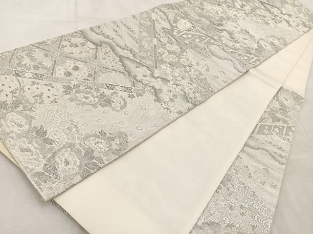 平和屋着物◎六通柄袋帯 唐織 孔雀鼓牡丹花紋 正絹 逸品 BAAV4966yc