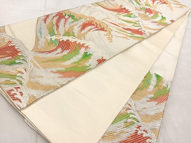 平和屋着物◎六通柄袋帯 唐織 立波文 金銀糸 正絹 逸品 BAAV4979yc