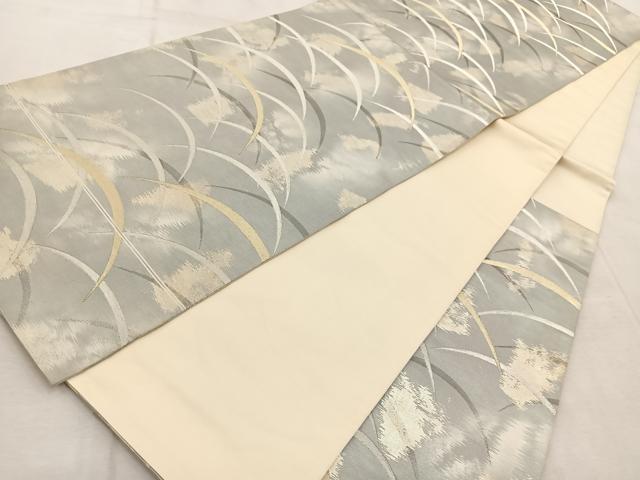 平和屋着物◎六通柄袋帯 芝草文 金銀糸 引箔 正絹 逸品 BAAV4980yc