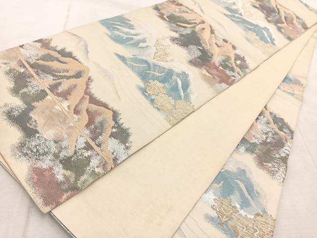 平和屋着物◎六通柄袋帯 重山文 金銀糸 引箔 正絹 逸品 BAAV4988yc