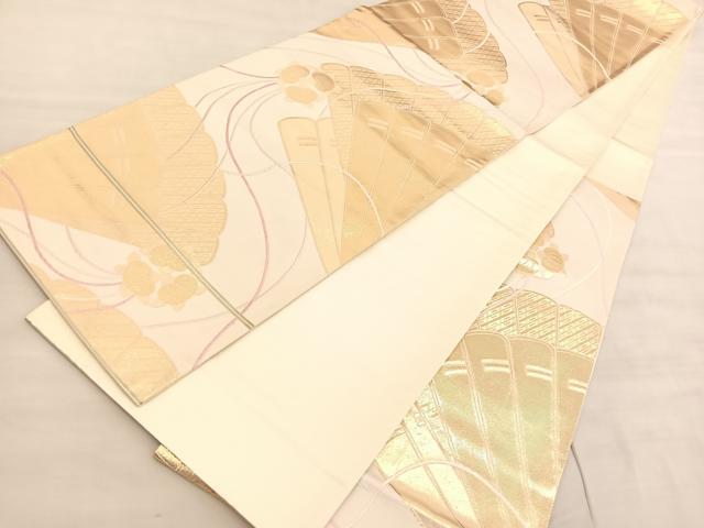 平和屋着物◎六通柄袋帯 唐織 清風錦 九百 桧扇文 金糸 正絹 逸品 BAAV5007hv