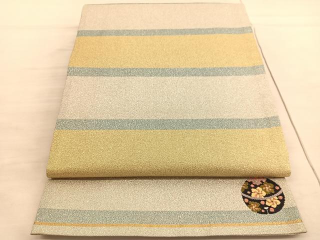 平和屋着物◎六通柄袋帯 綴れ 横段文 ワンポイント:鈴 金銀糸 正絹 逸品 BAAV5018hv