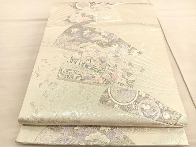 平和屋着物◎六通柄袋帯 唐織 扇面鴛鴦花文 プラチナ箔九百錦 正絹 逸品 BAAV5020hv