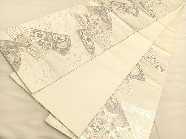 平和屋着物◎六通柄袋帯 唐織 扇面鴛鴦花文 プラチナ箔九百錦 正絹 逸品 BAAV5020hv