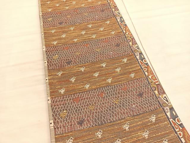 平和屋着物◎六通柄袋帯 横段鳥文 銀糸 正絹 逸品 BAAV5030hv
