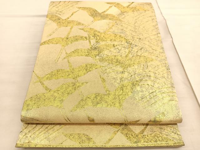 平和屋着物◎六通柄袋帯 流水飛鶴シルエット 金糸 正絹 逸品 未使用 BAAV5068hv
