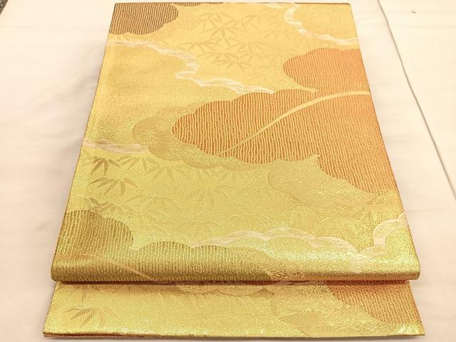 平和屋着物◎六通柄袋帯 雲取り笹文 金糸 正絹 逸品 未使用 BAAV5073hv