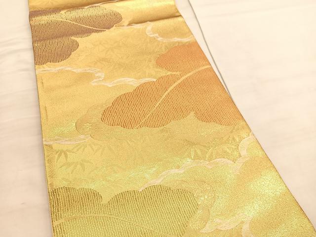平和屋着物◎六通柄袋帯 雲取り笹文 金糸 正絹 逸品 未使用 BAAV5073hv