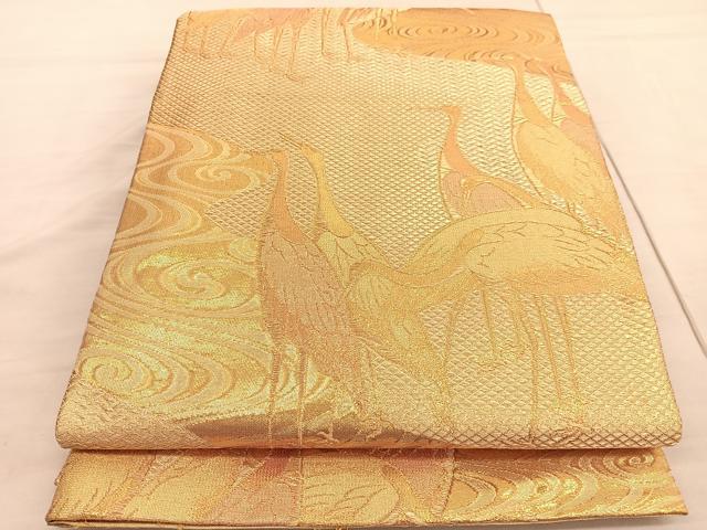 平和屋着物◎六通柄袋帯 佐賀綴 群鶴 金糸 正絹 逸品 BAAV5075hv