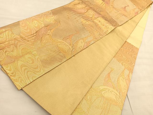 平和屋着物◎六通柄袋帯 佐賀綴 群鶴 金糸 正絹 逸品 BAAV5075hv