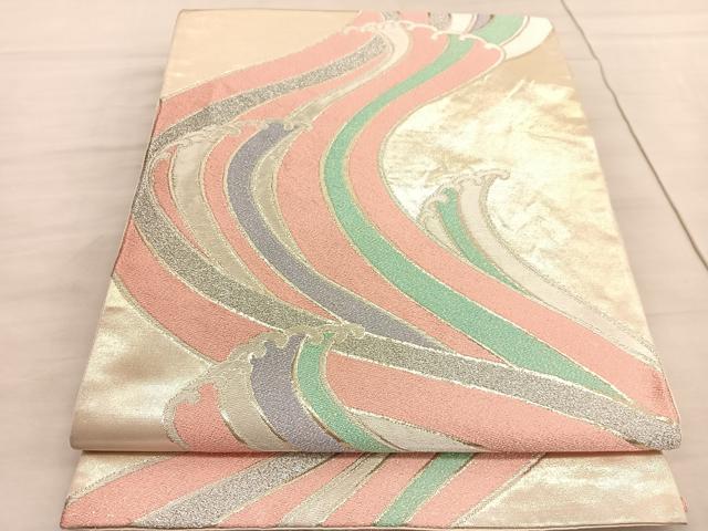 平和屋着物◎六通柄袋帯 立波文 金銀糸 正絹 逸品 BAAV5076hv