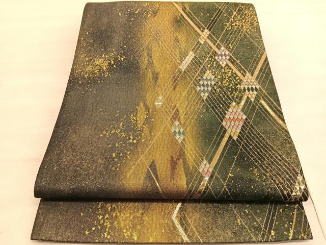 平和屋着物◎六通柄袋帯 菱文様 金糸 正絹 逸品 BAAV5085hv