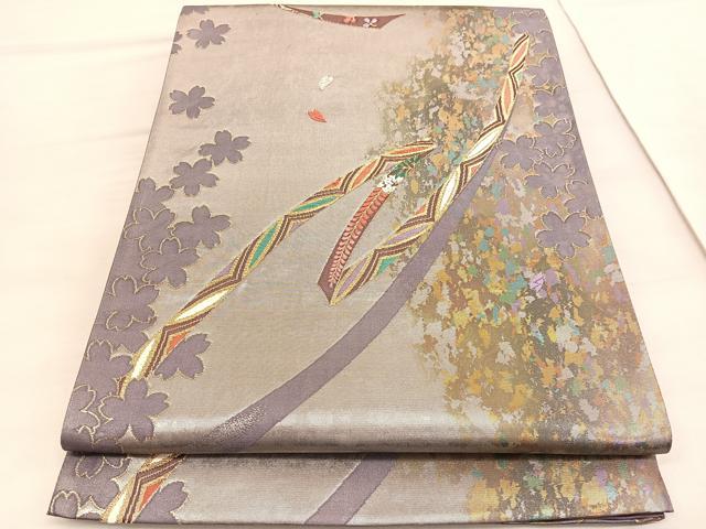 平和屋着物◎六通柄袋帯 唐織 鬘帯七宝花文 京全鏤箔 正絹 逸品 BAAV5128hv
