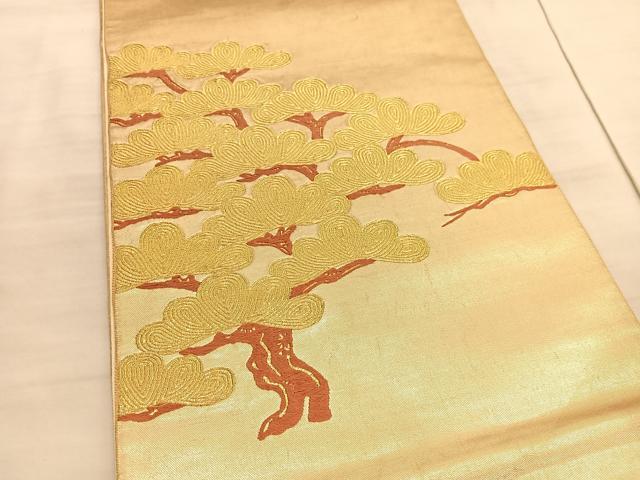 平和屋着物◎太鼓柄袋帯 唐織 松 金糸 引箔 正絹 逸品 BAAV5155hv