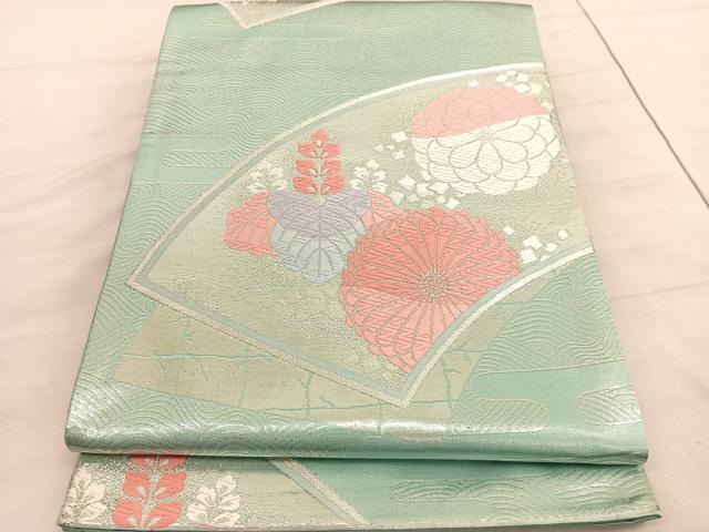 平和屋着物◎六通柄袋帯 唐織 地紙楓文 銀糸 正絹 逸品 BAAV5167hv