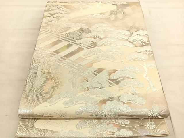 平和屋着物◎六通柄袋帯 古京錦 渡橋浜松文 二重引箔 銀糸 正絹 逸品 BAAV5176hv