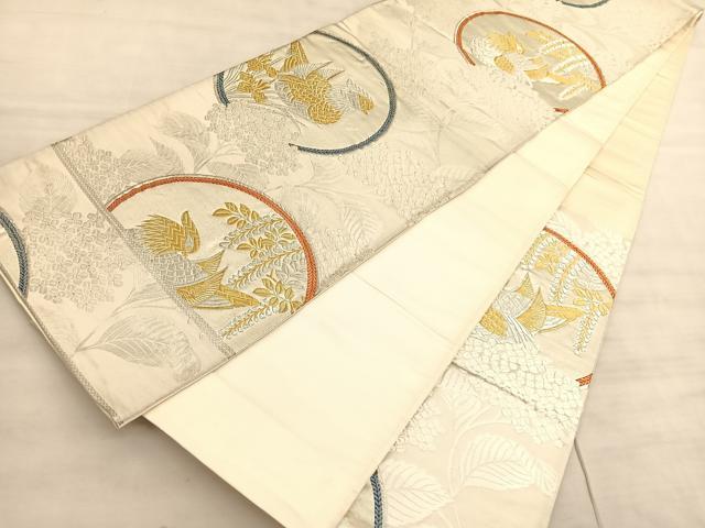 平和屋着物◎六通柄袋帯 唐織 鴛鴦花丸文 金銀糸 正絹 逸品 BAAV5180hv
