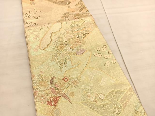 平和屋着物◎佐賀錦 六通柄袋帯 鉾花鳥絵巻文 金糸 正絹 逸品 BAAV5220hv