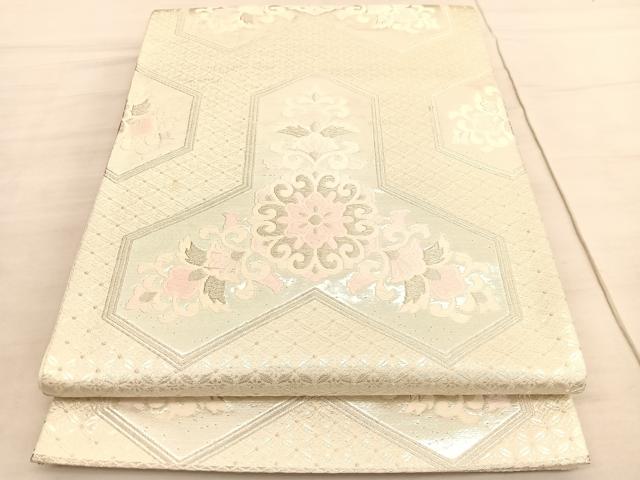 平和屋着物◎六通柄袋帯 唐織 毘沙門亀甲花文 銀糸 正絹 逸品 BAAV5234hv