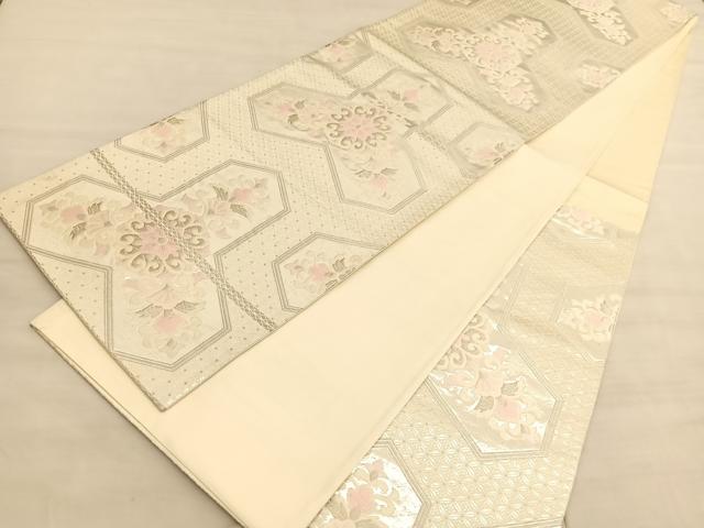 平和屋着物◎六通柄袋帯 唐織 毘沙門亀甲花文 銀糸 正絹 逸品 BAAV5234hv