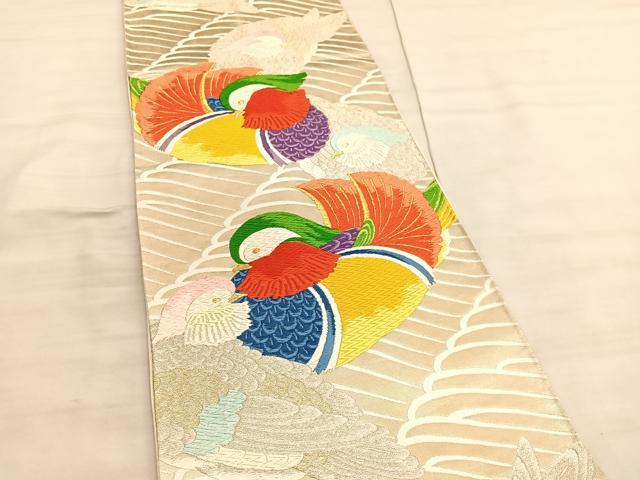 平和屋着物◎六通柄袋帯 唐織 鴛鴦 金銀糸 正絹 逸品 BAAV5266hv