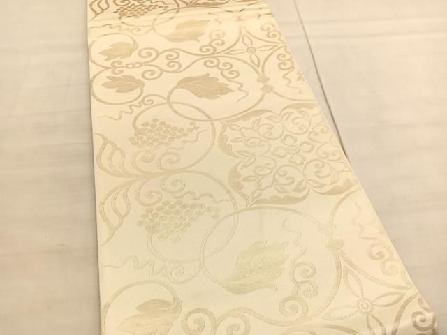 平和屋着物◎全通柄 本袋帯 葡萄蔦の葉文 銀糸 正絹 逸品 BAAV5274hv