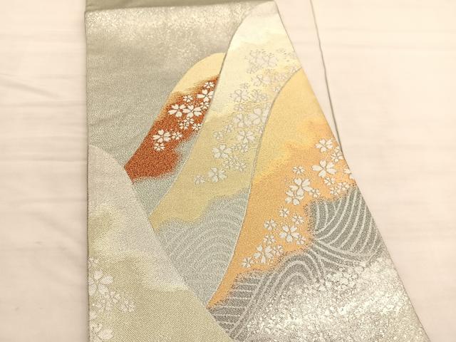 平和屋着物◎六通柄袋帯 綴れ 山桜立波文 金銀糸 正絹 逸品 BAAV5278hv