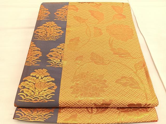 平和屋着物◎六通柄袋帯 花唐草文 金糸 正絹 逸品 BAAV5284hv