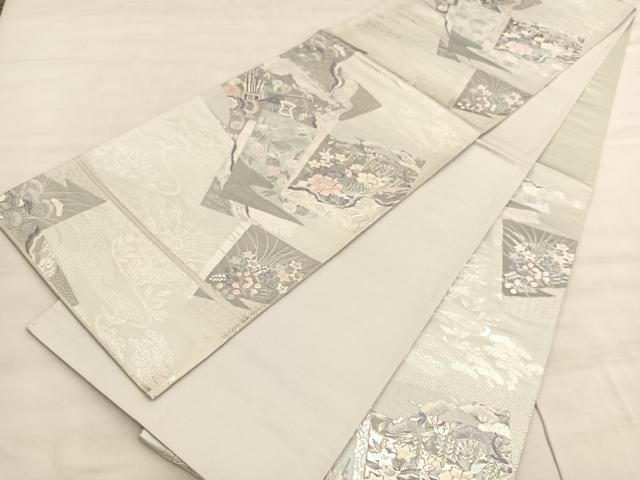 平和屋着物◎六通柄袋帯 唐織 松竹梅 色紙重ね花鳥文 プラチナ箔九百錦 正絹 逸品 BAAV5299hv