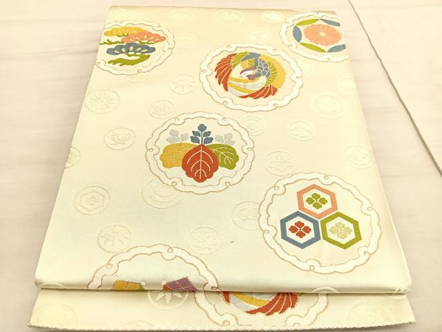 平和屋着物◎六通柄袋帯 唐織 鳳凰雪輪有職花文 金糸 正絹 逸品 BAAV5302hv