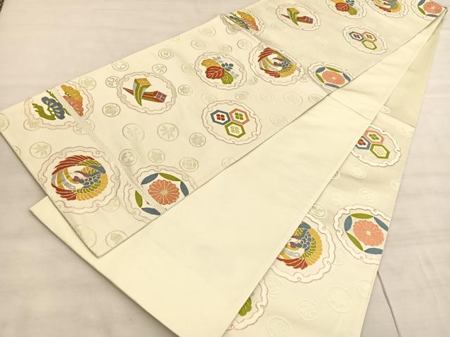 平和屋着物◎六通柄袋帯 唐織 鳳凰雪輪有職花文 金糸 正絹 逸品 BAAV5302hv