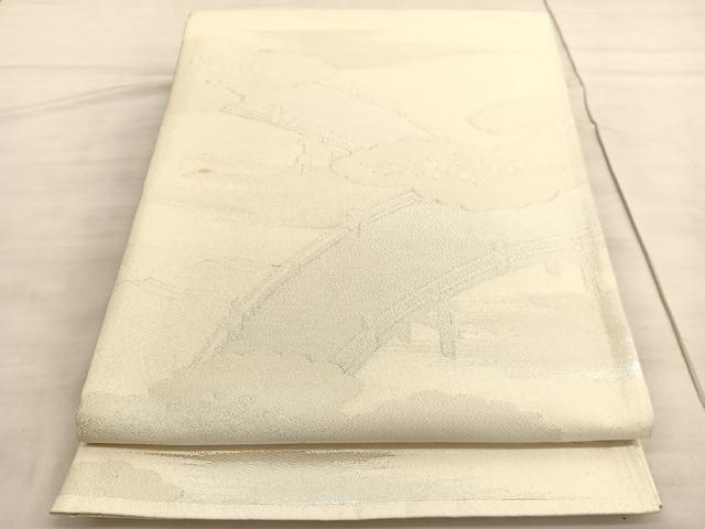 平和屋着物◎六通柄袋帯 雲取り渡橋文 銀糸 正絹 逸品 BAAV5321hv